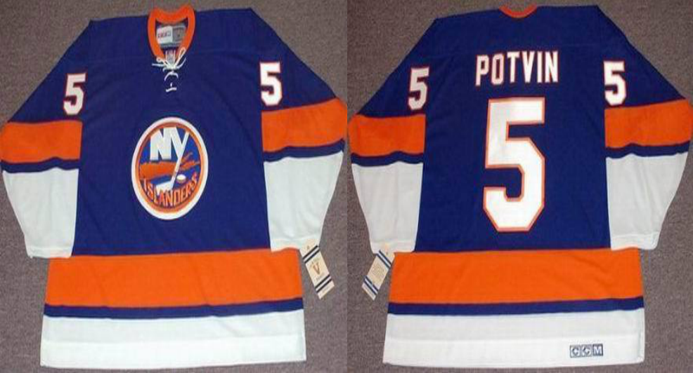 2019 Men New York Islanders 5 Potvin blue style #2 CCM NHL jersey